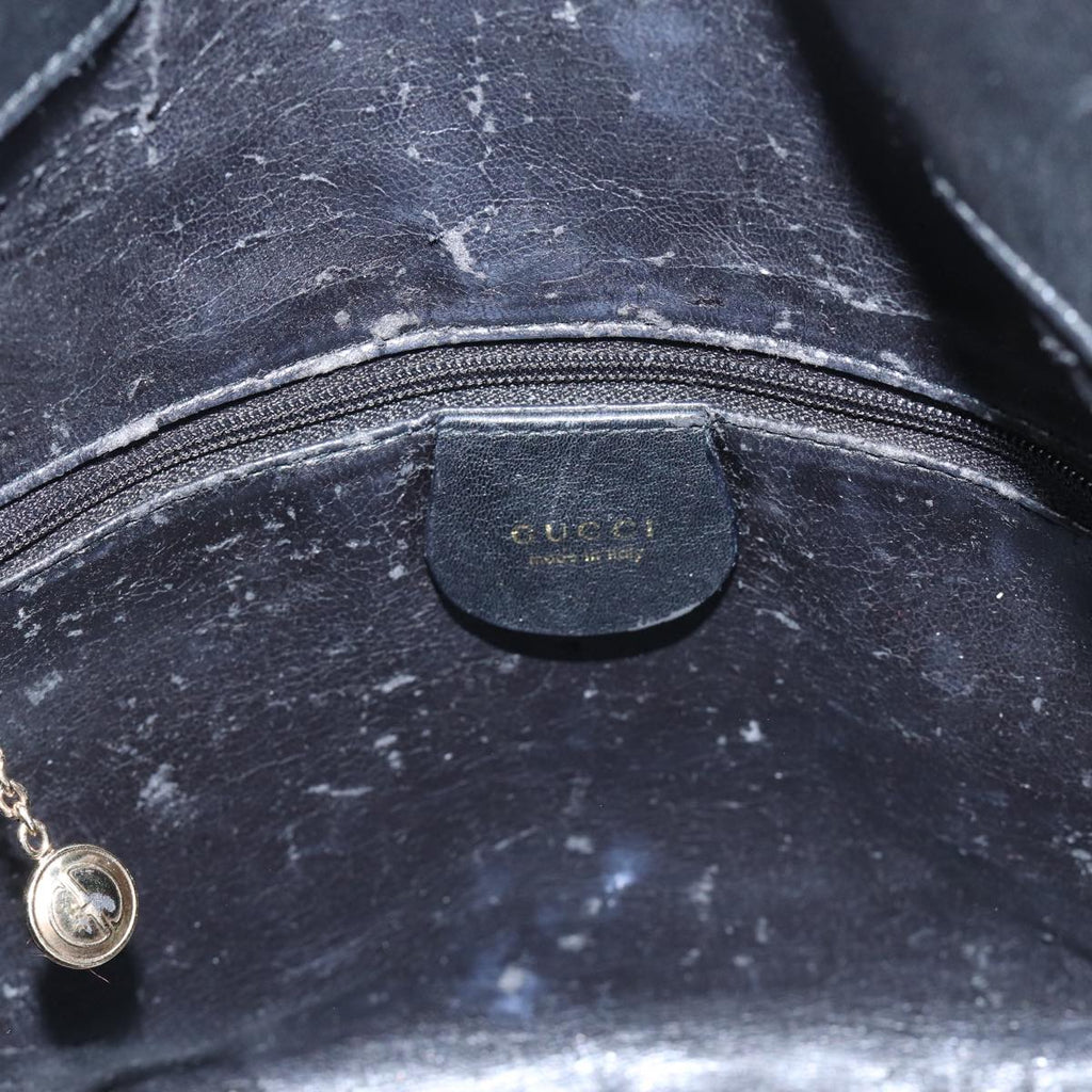 GUCCI Bamboo Hand Bag Leather 2way Black Gold 001 1638 200047 hk1606