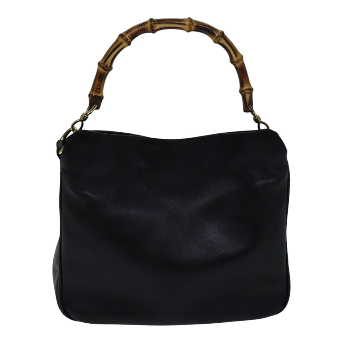 GUCCI Bamboo Hand Bag Leather 2way Black Gold 001 1638 200047 hk1606