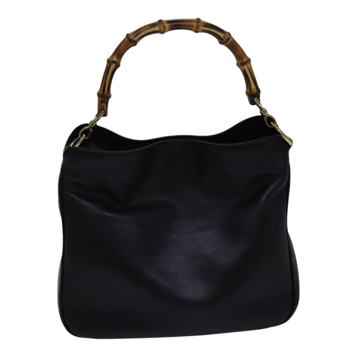 GUCCI Bamboo Hand Bag Leather 2way Black Gold 001 1638 200047 hk1606