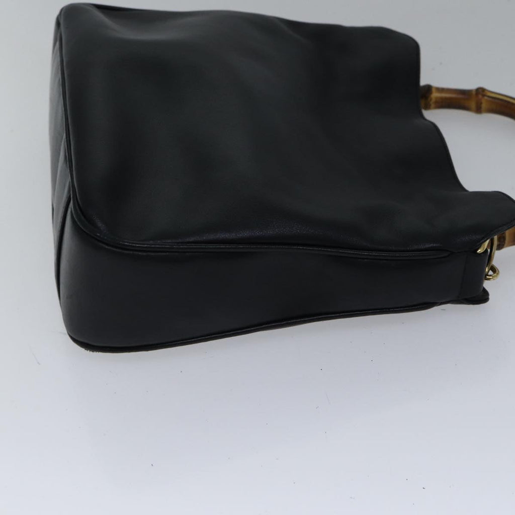 GUCCI Bamboo Hand Bag Leather 2way Black Gold 001 1638 200047 hk1606