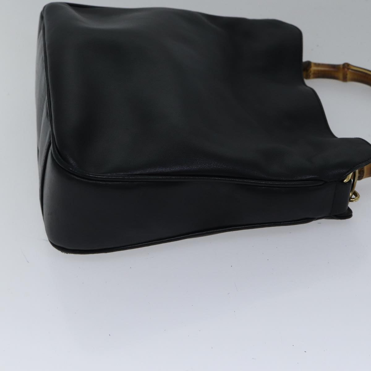 GUCCI Bamboo Hand Bag Leather 2way Black Gold 001 1638 200047 hk1606