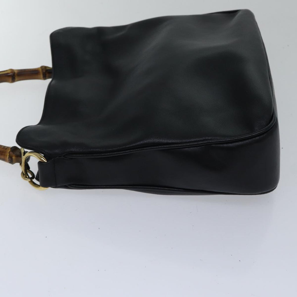 GUCCI Bamboo Hand Bag Leather 2way Black Gold 001 1638 200047 hk1606
