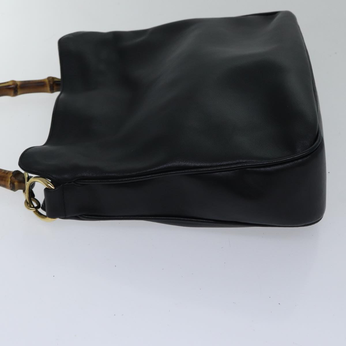 GUCCI Bamboo Hand Bag Leather 2way Black Gold 001 1638 200047 hk1606