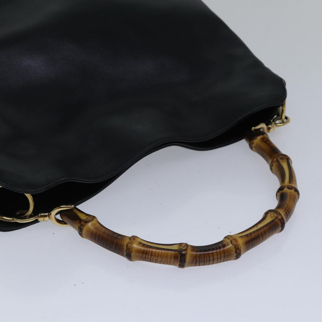 GUCCI Bamboo Hand Bag Leather 2way Black Gold 001 1638 200047 hk1606