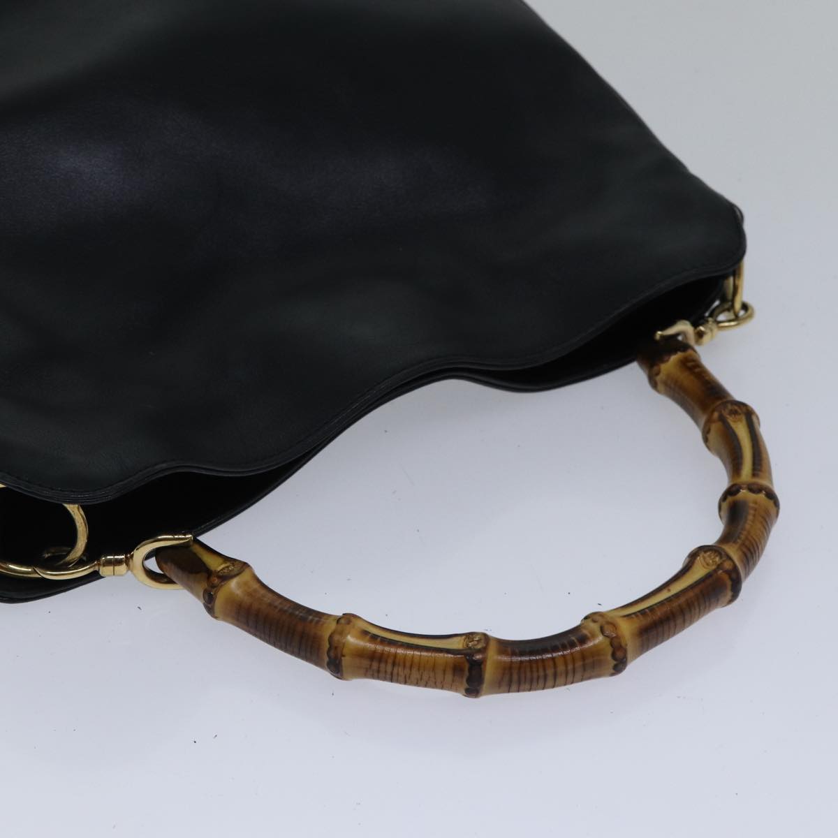 GUCCI Bamboo Hand Bag Leather 2way Black Gold 001 1638 200047 hk1606