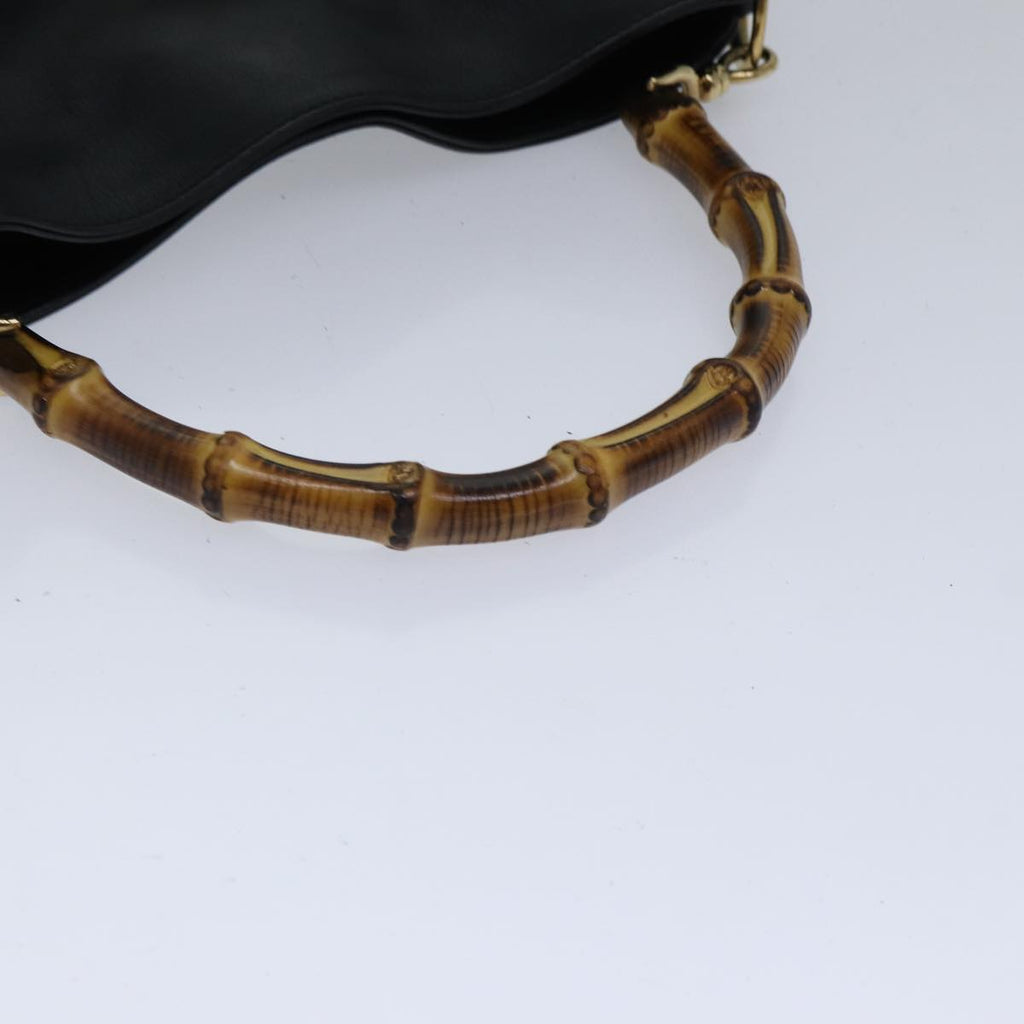 GUCCI Bamboo Hand Bag Leather 2way Black Gold 001 1638 200047 hk1606