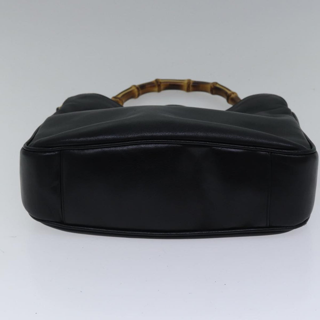 GUCCI Bamboo Hand Bag Leather 2way Black Gold 001 1638 200047 hk1606