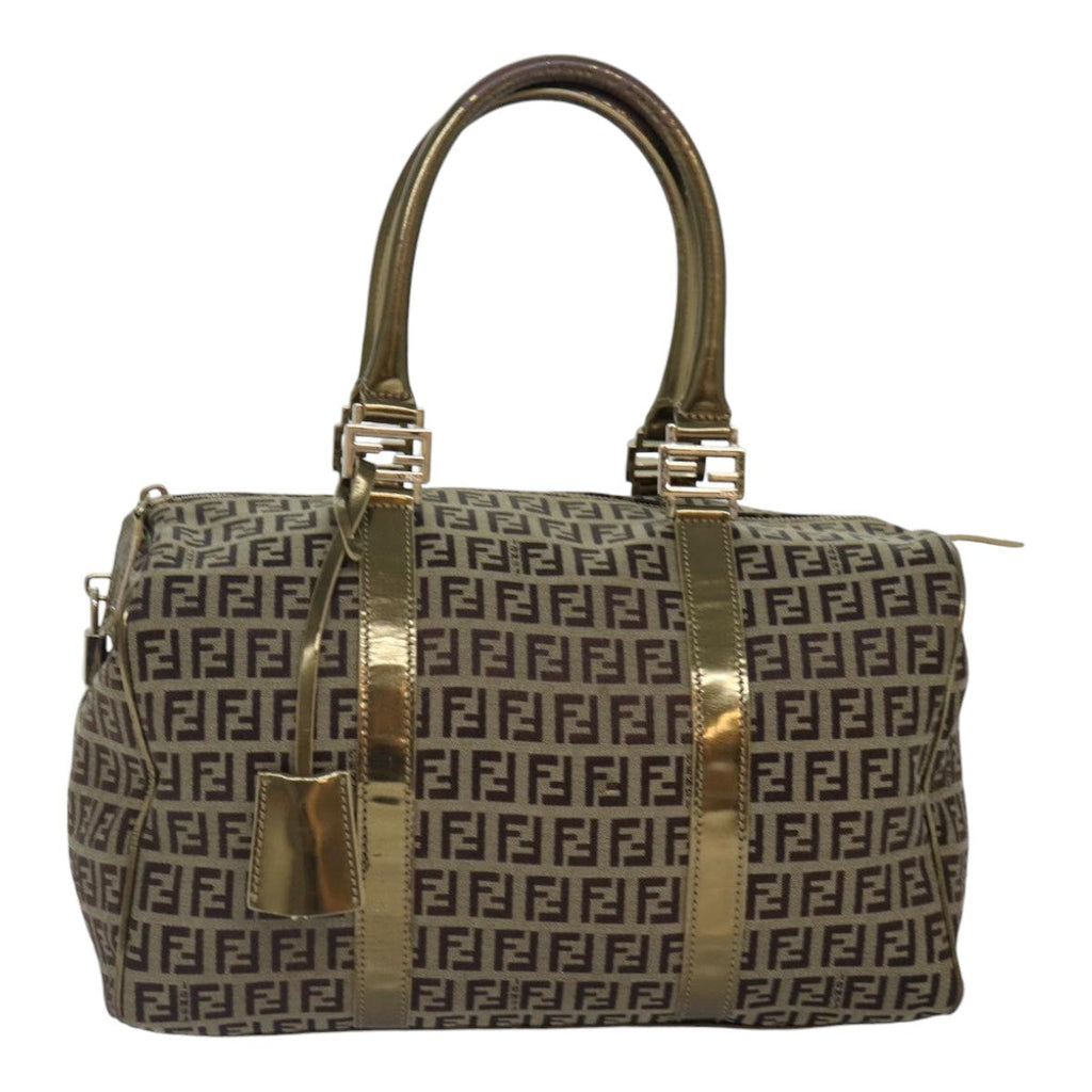 FENDI Zucchino Canvas Boston Bag Beige Gold hk1608