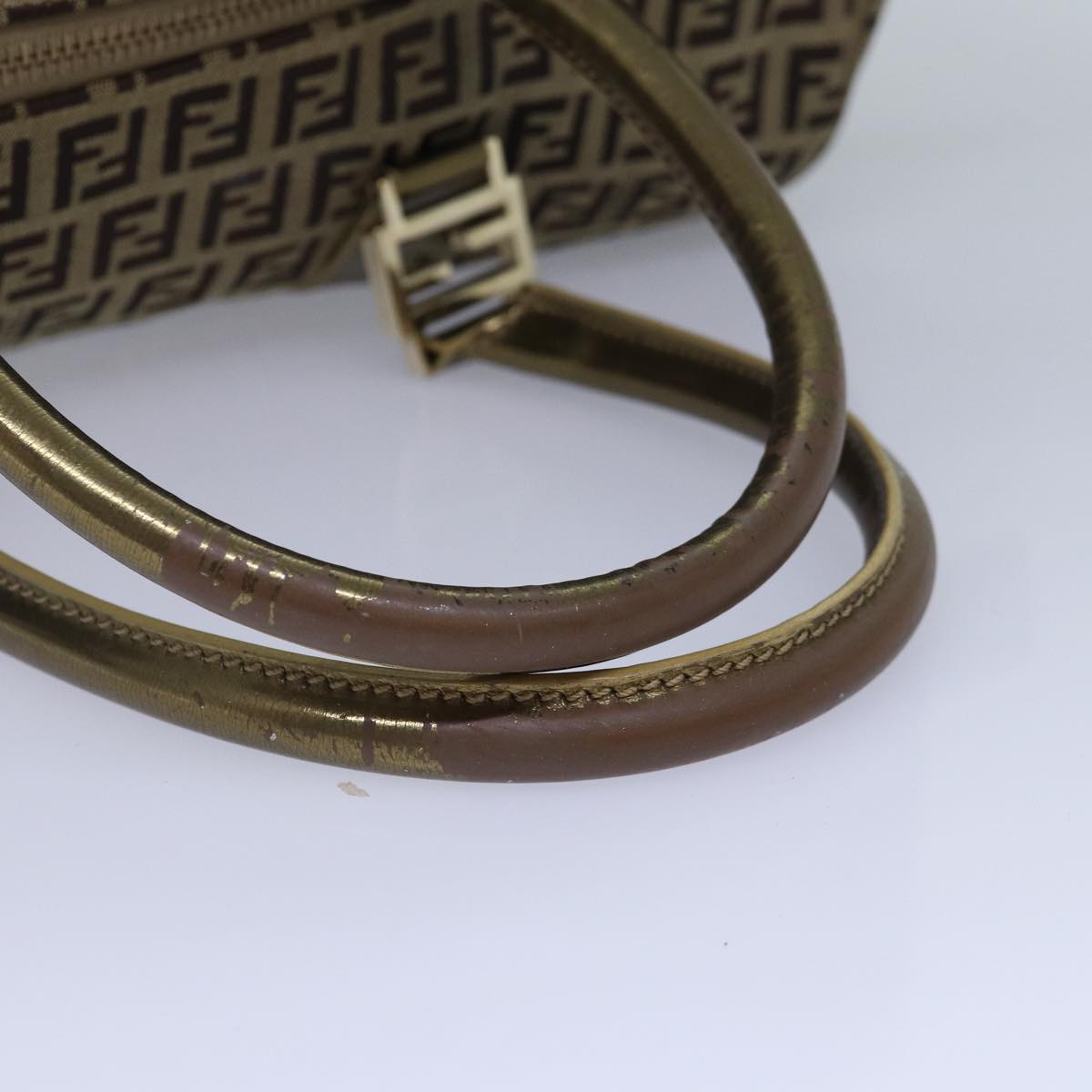 FENDI Zucchino Canvas Boston Bag Beige Gold hk1608