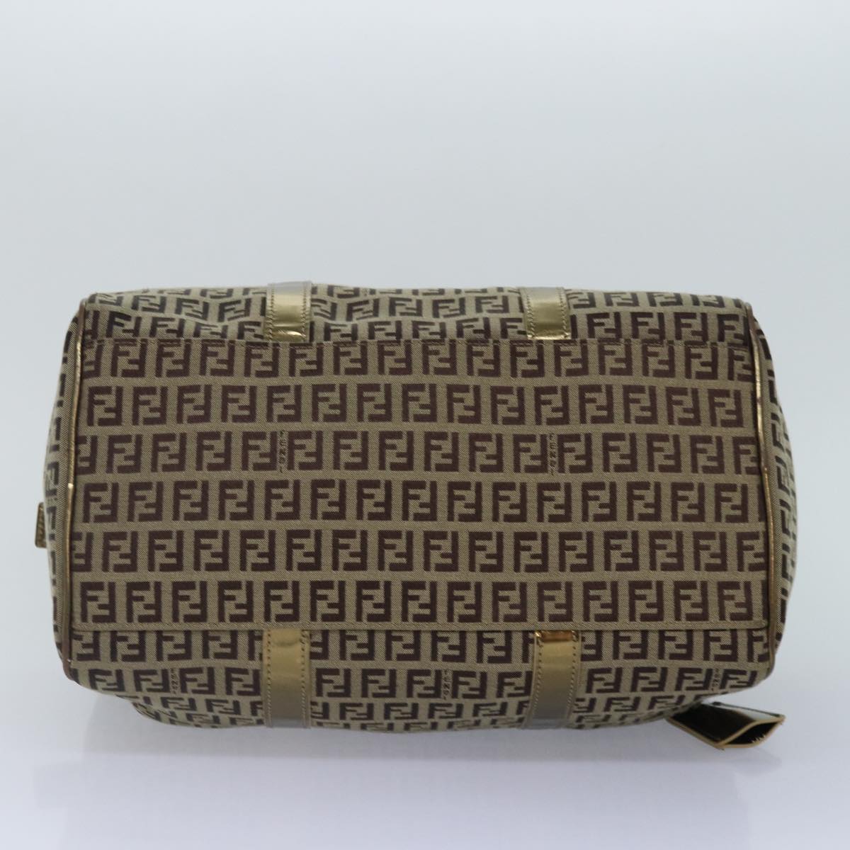 FENDI Zucchino Canvas Boston Bag Beige Gold hk1608