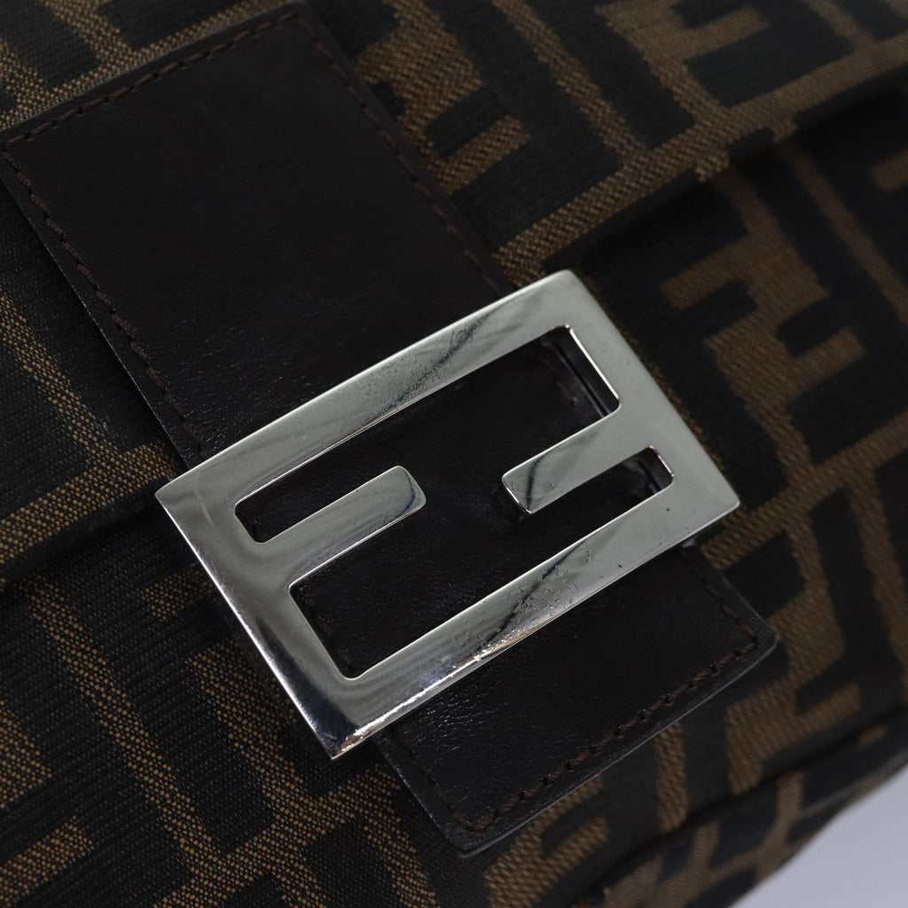 FENDI Zucca Canvas Mamma Baguette Shoulder Bag Brown Black Silver hk1612