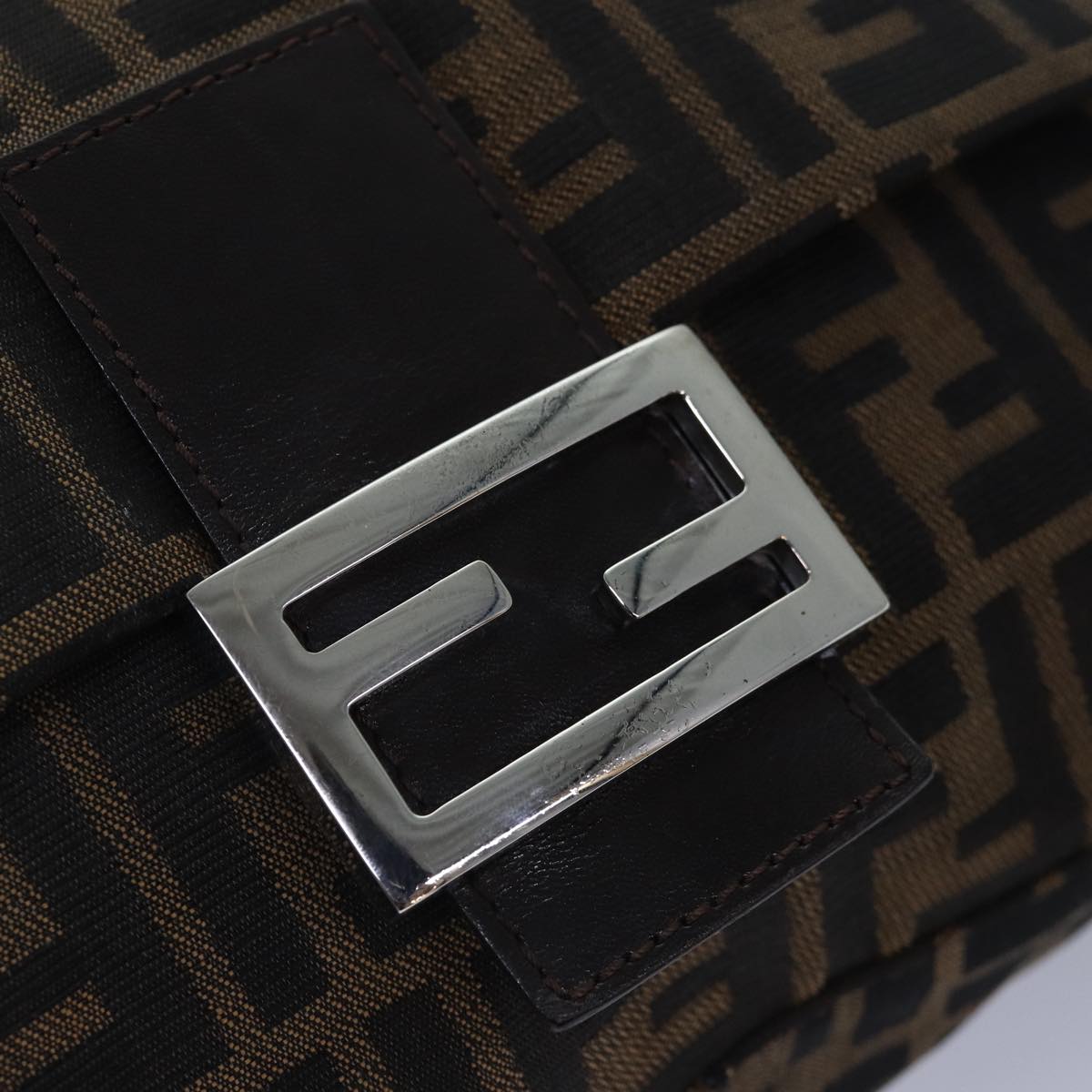 FENDI Zucca Canvas Mamma Baguette Shoulder Bag Brown Black Silver hk1612