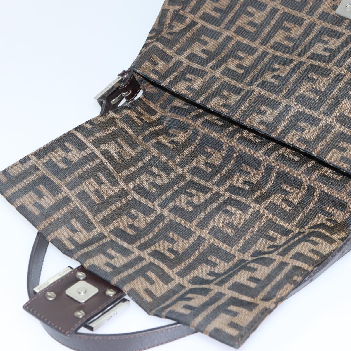 FENDI Zucca Canvas Mamma Baguette Shoulder Bag Brown Black Silver hk1612