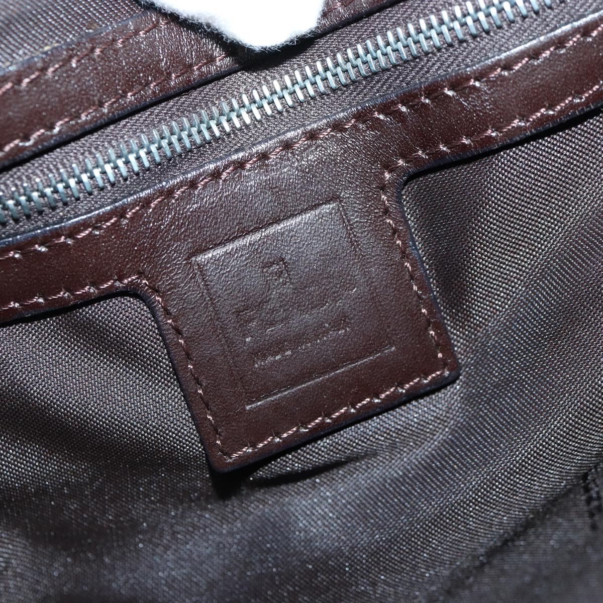 FENDI Zucca Canvas Mamma Baguette Shoulder Bag Brown Black Silver hk1612
