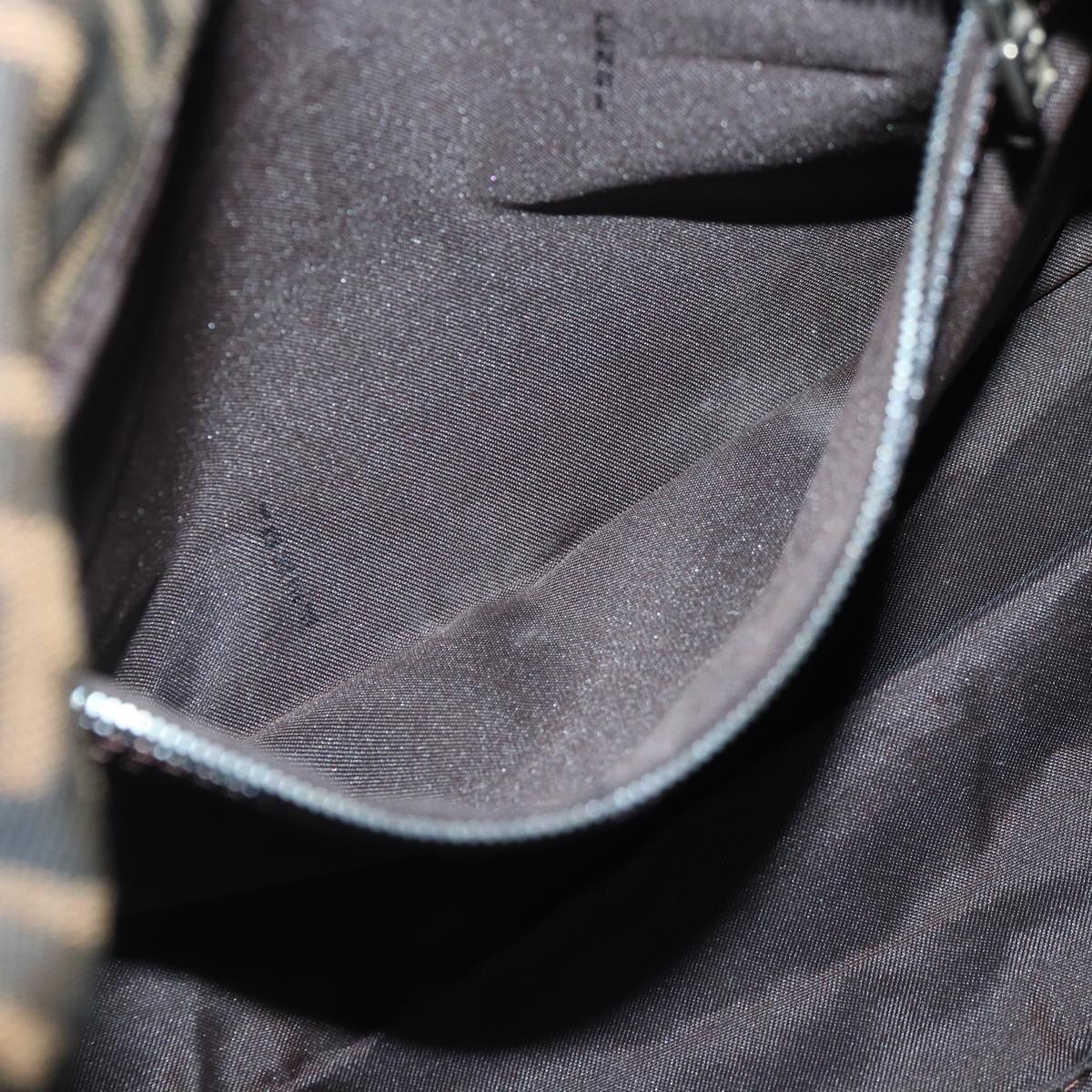 FENDI Zucca Canvas Mamma Baguette Shoulder Bag Brown Black Silver hk1612