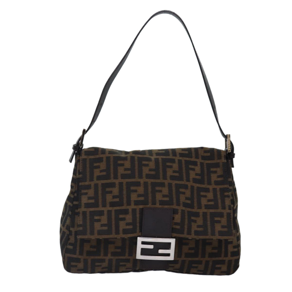 FENDI Zucca Canvas Mamma Baguette Shoulder Bag Brown Black Silver hk1612