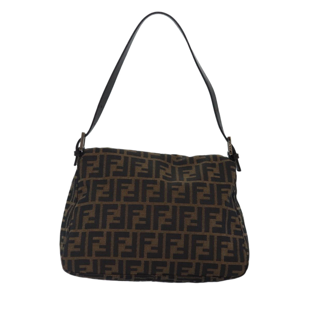 FENDI Zucca Canvas Mamma Baguette Shoulder Bag Brown Black Silver hk1612