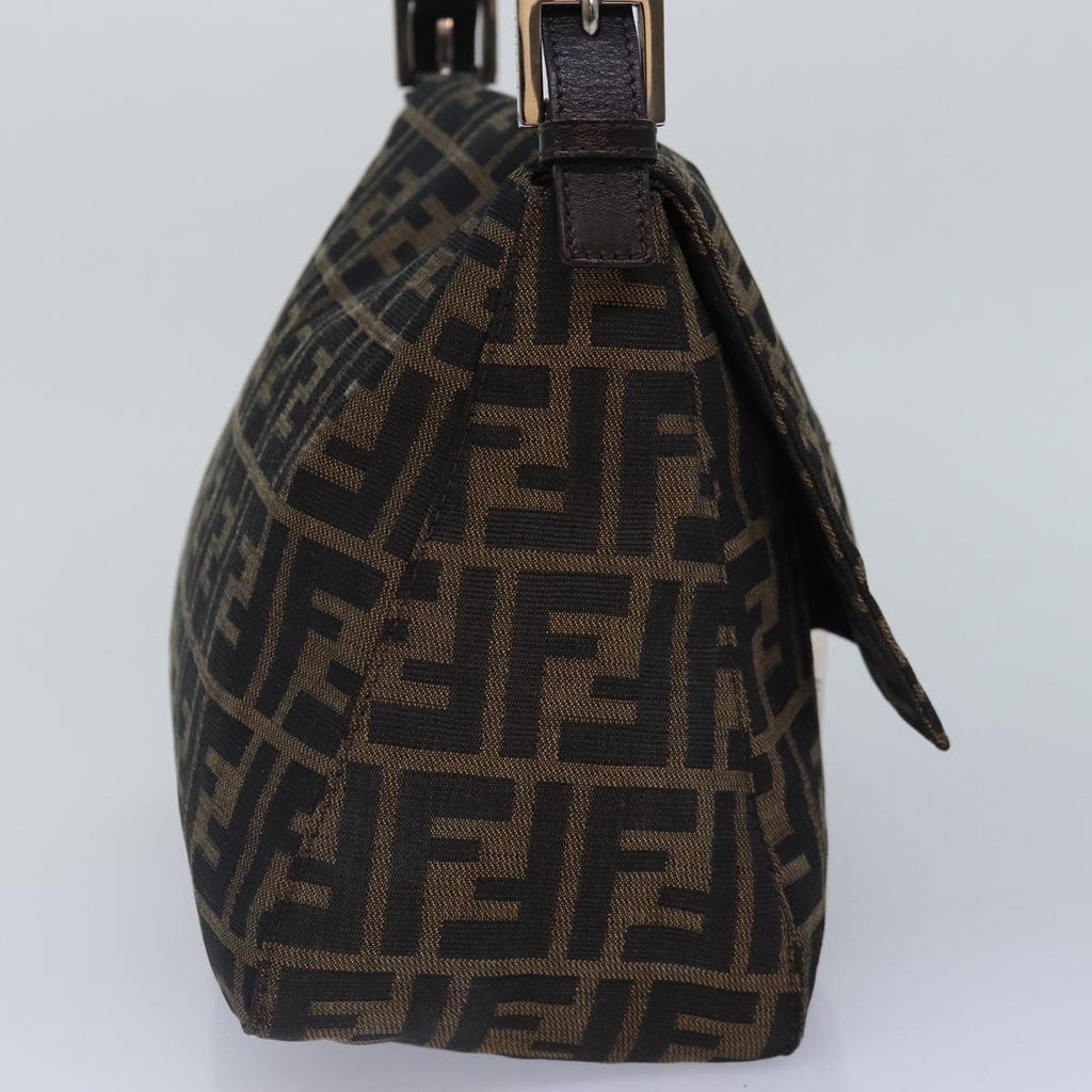 FENDI Zucca Canvas Mamma Baguette Shoulder Bag Brown Black Silver hk1612