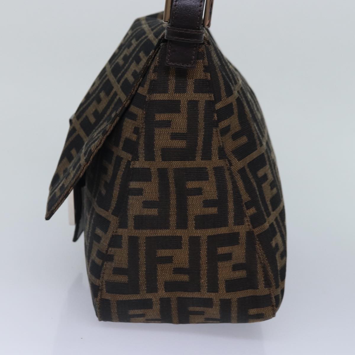 FENDI Zucca Canvas Mamma Baguette Shoulder Bag Brown Black Silver hk1612