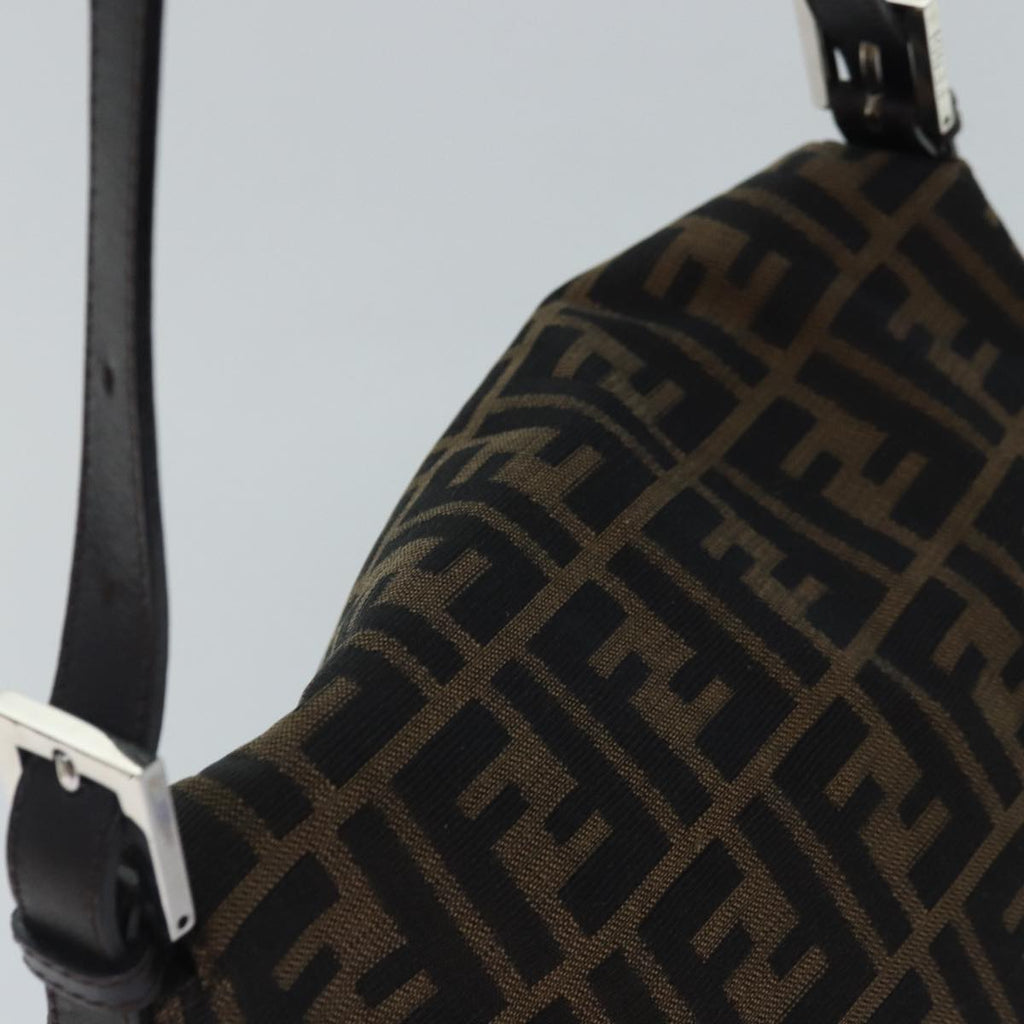 FENDI Zucca Canvas Mamma Baguette Shoulder Bag Brown Black Silver hk1612