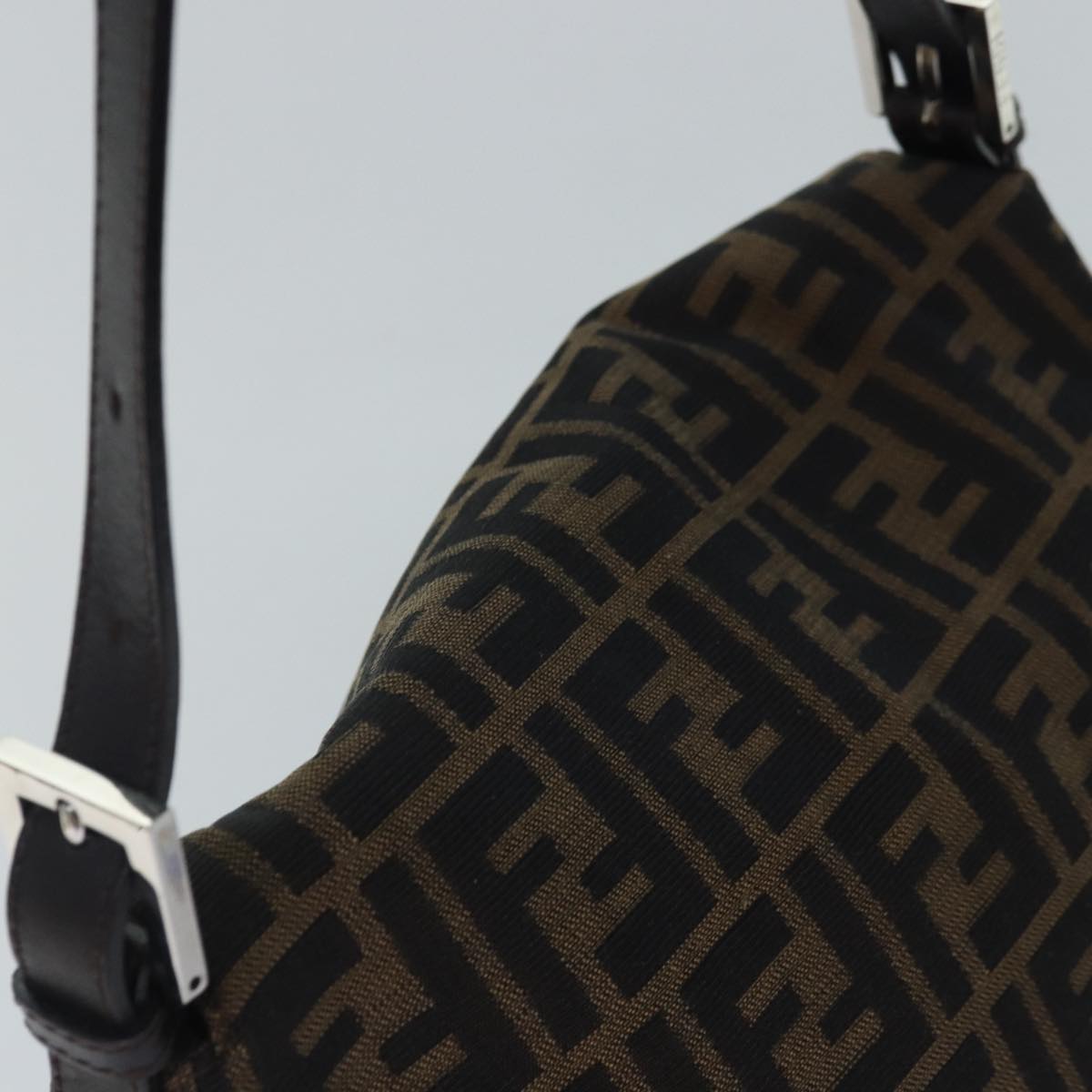 FENDI Zucca Canvas Mamma Baguette Shoulder Bag Brown Black Silver hk1612