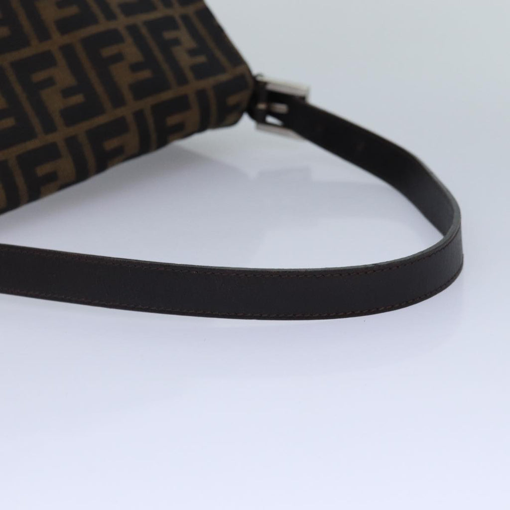 FENDI Zucca Canvas Mamma Baguette Shoulder Bag Brown Black Silver hk1612
