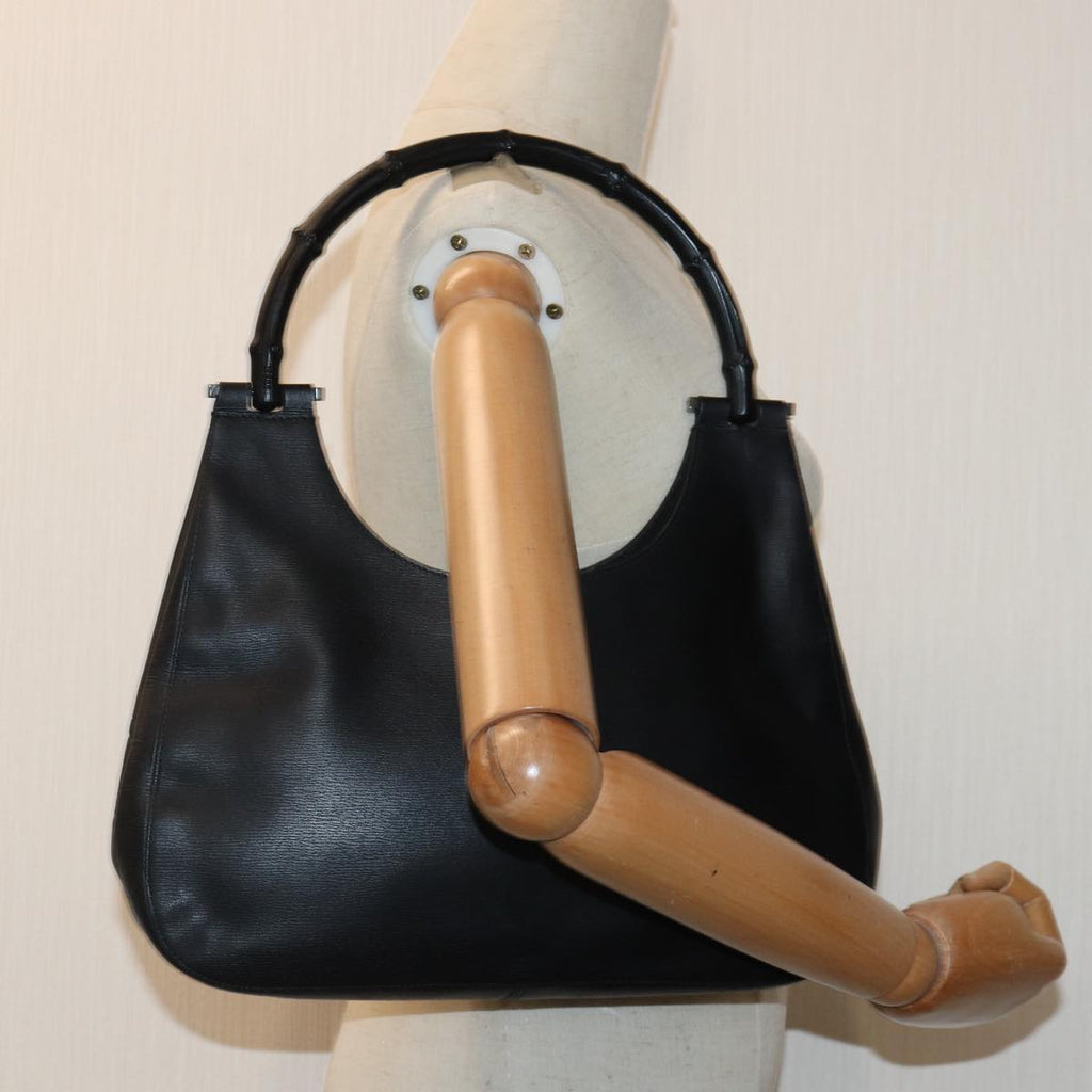 GUCCI Bamboo Shoulder Bag Leather Black Silver 001 3739 3444 hk1629