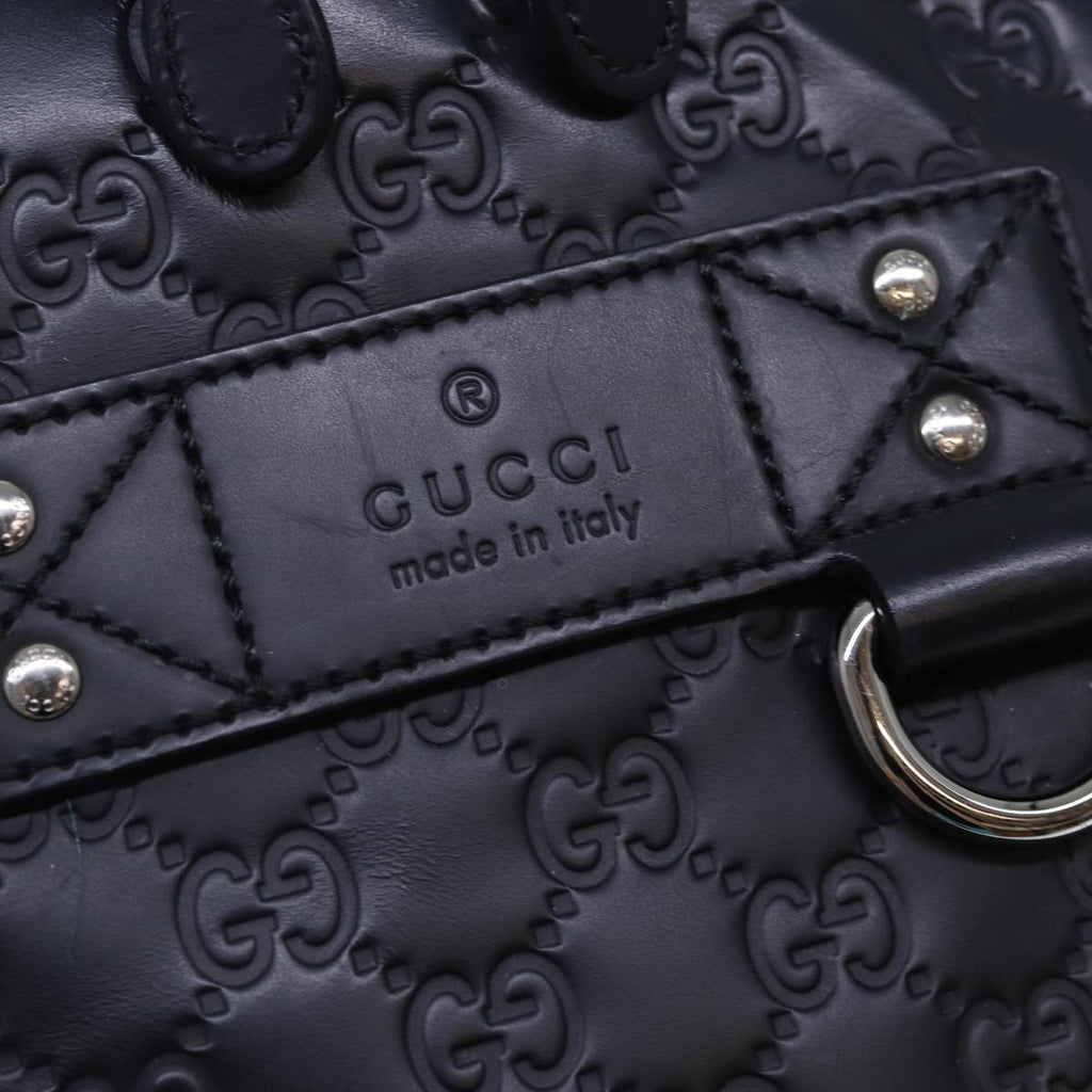 GUCCI GG Canvas Backpack Leather Guccissima Black Silver 268184 hk1636