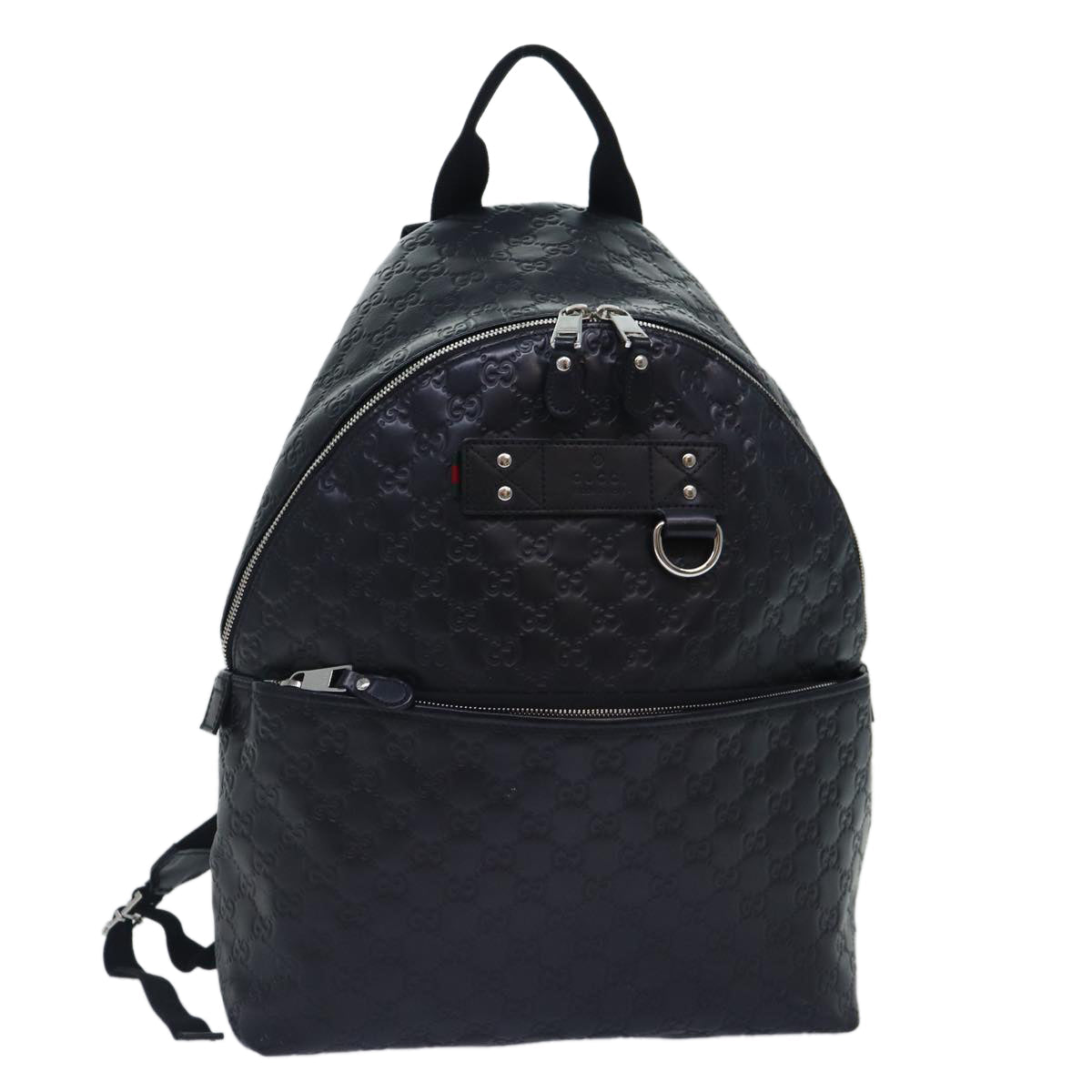 GUCCI GG Canvas Backpack Leather Guccissima Black Silver 268184 hk1636