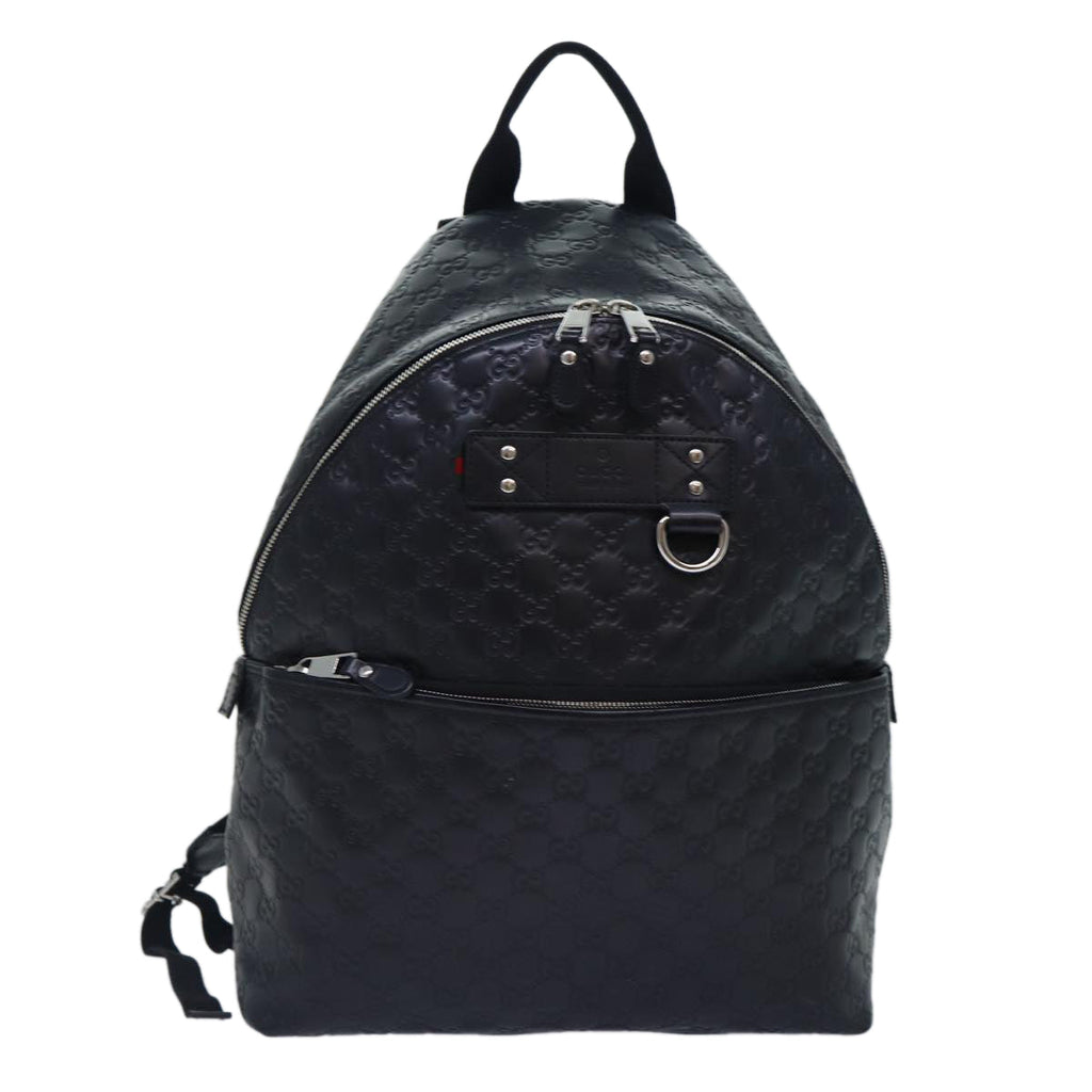 GUCCI GG Canvas Backpack Leather Guccissima Black Silver 268184 hk1636