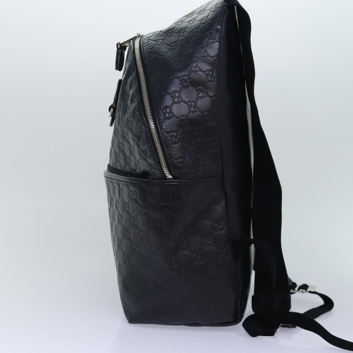 GUCCI GG Canvas Backpack Leather Guccissima Black Silver 268184 hk1636