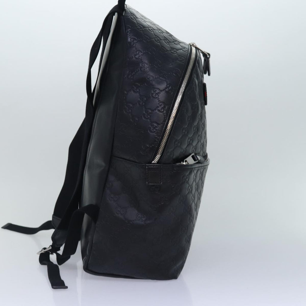 GUCCI GG Canvas Backpack Leather Guccissima Black Silver 268184 hk1636