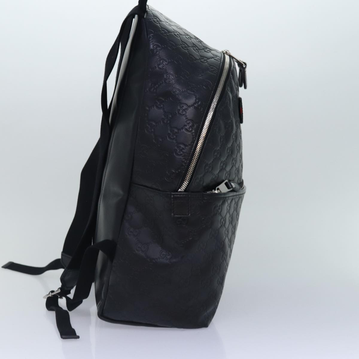 GUCCI GG Canvas Backpack Leather Guccissima Black Silver 268184 hk1636