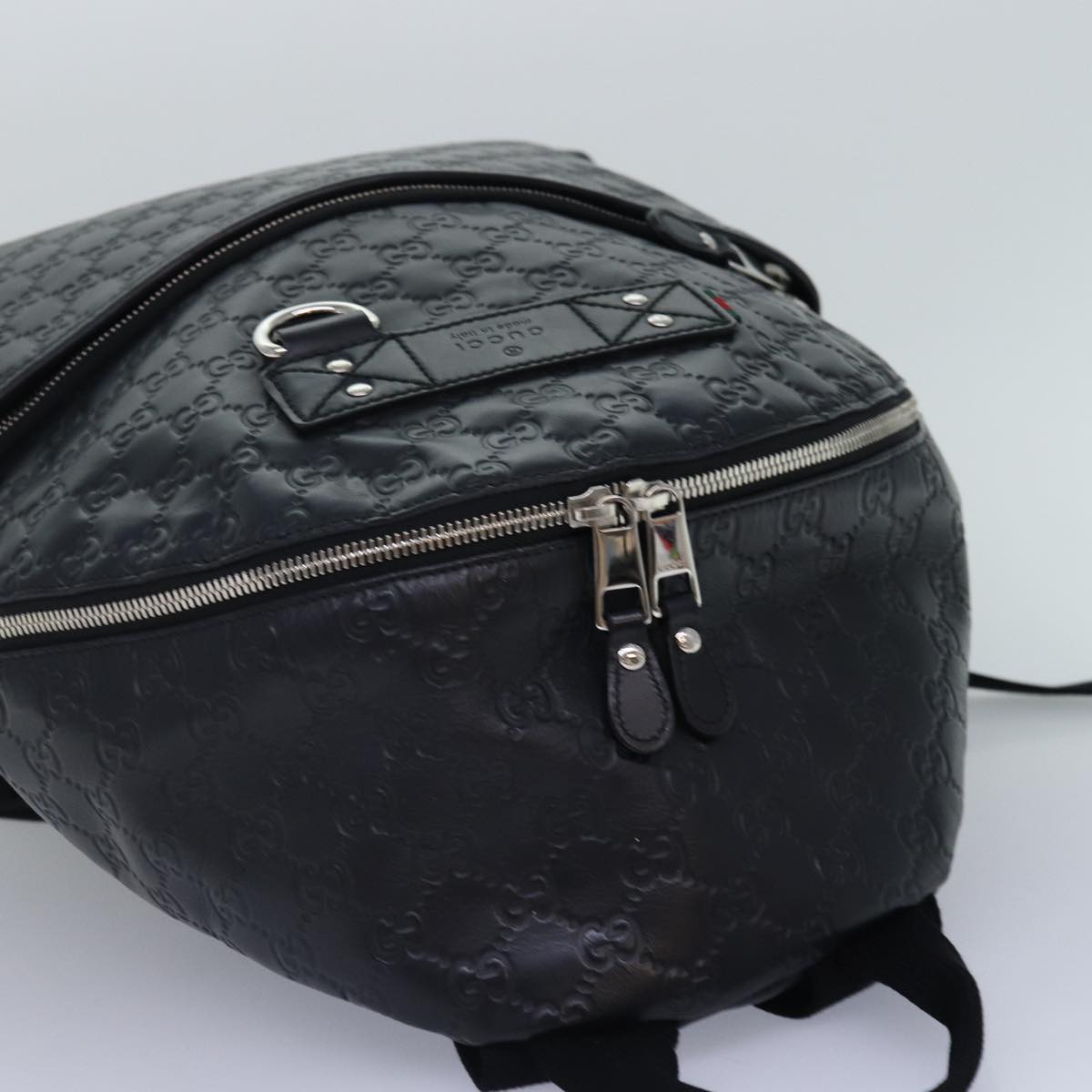 GUCCI GG Canvas Backpack Leather Guccissima Black Silver 268184 hk1636