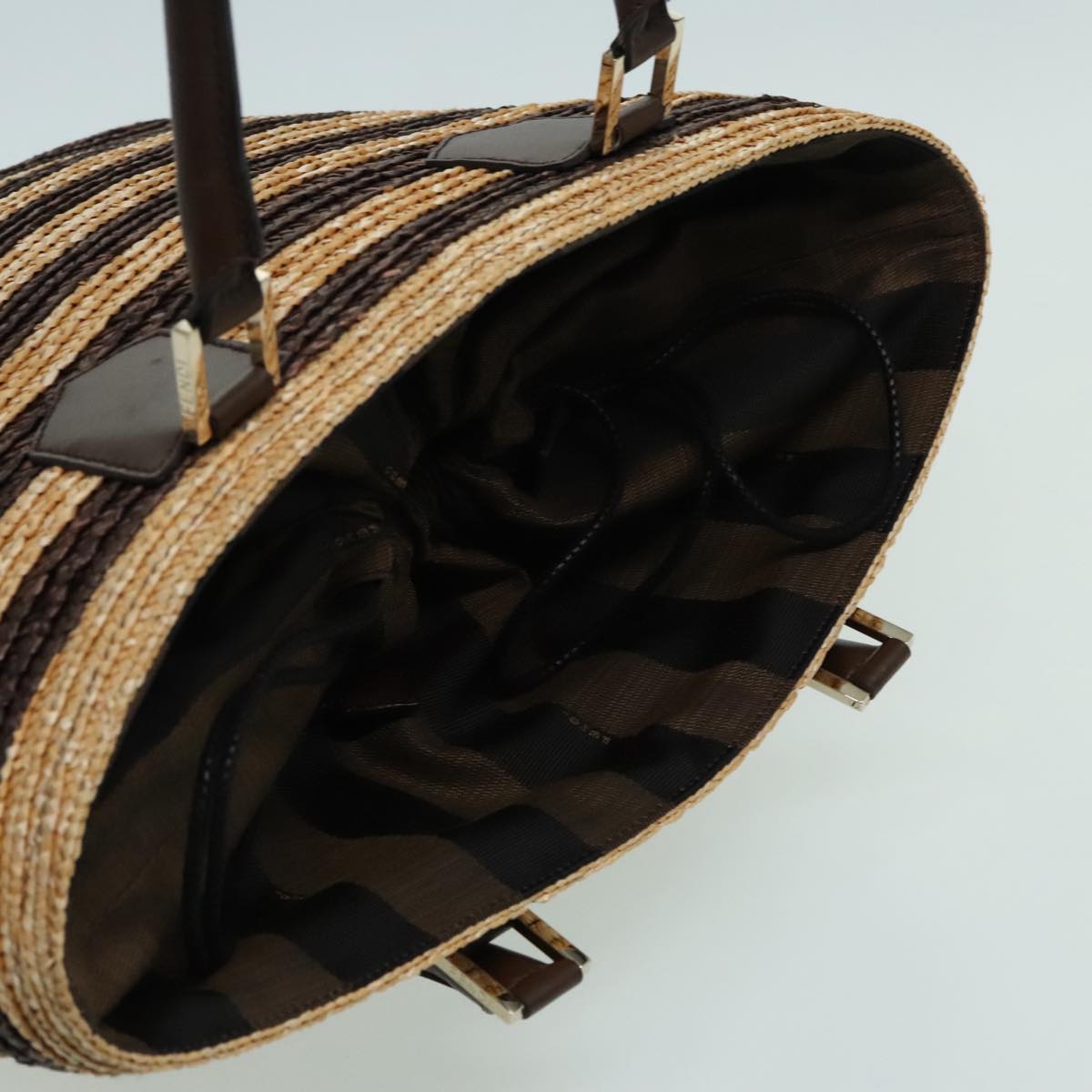 FENDI Pecan Hand Bag straw Beige Brown 8BH240 hk1660
