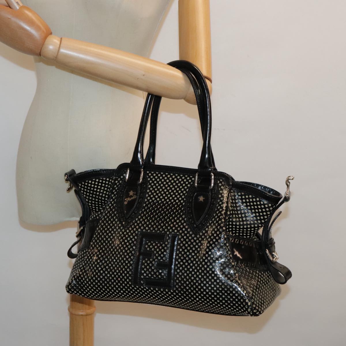 FENDI Hand Bag Enamel Black 8BN157 hk1661