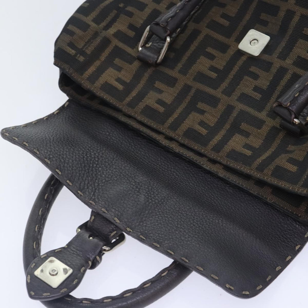FENDI Zucca Canvas Celleria Hand Bag Brown Black 8BR486 hk1663