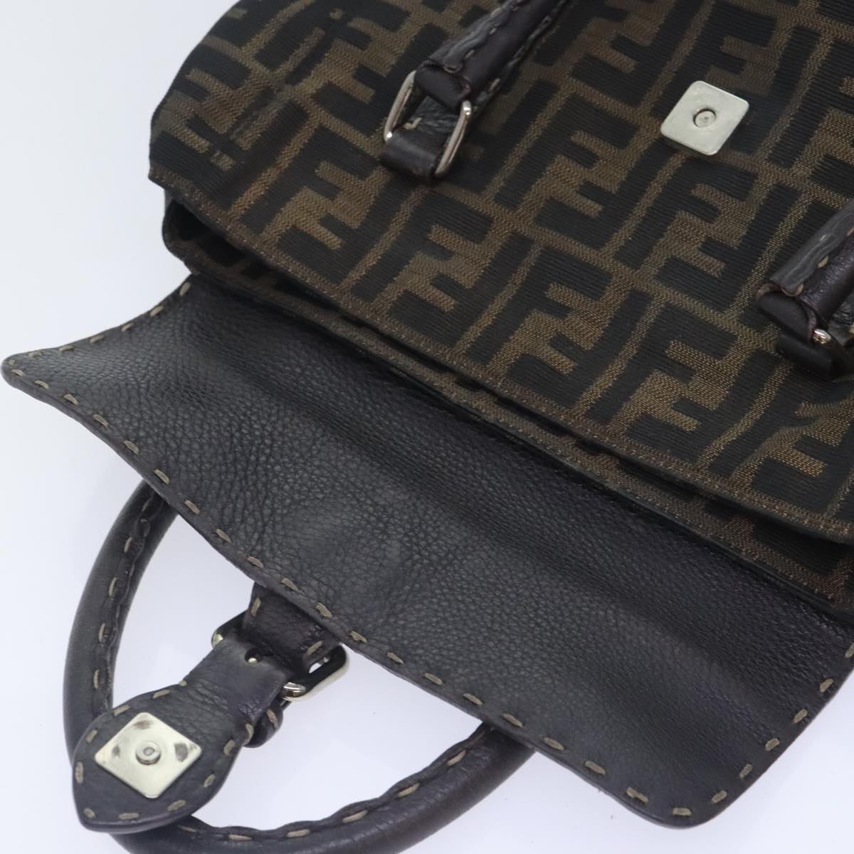 FENDI Zucca Canvas Celleria Hand Bag Brown Black 8BR486 hk1663