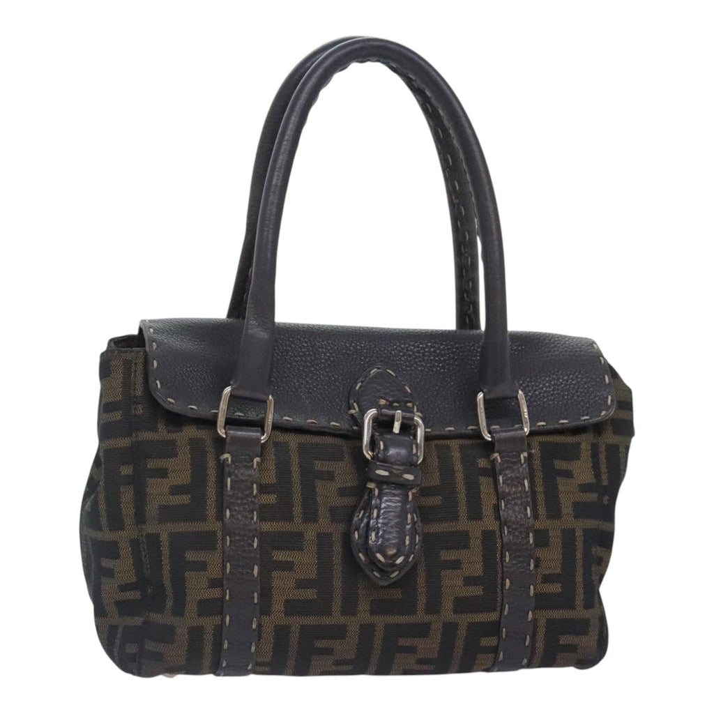 FENDI Zucca Canvas Celleria Hand Bag Brown Black 8BR486 hk1663