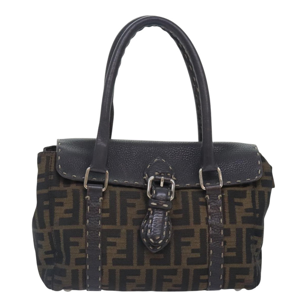 FENDI Zucca Canvas Celleria Hand Bag Brown Black 8BR486 hk1663