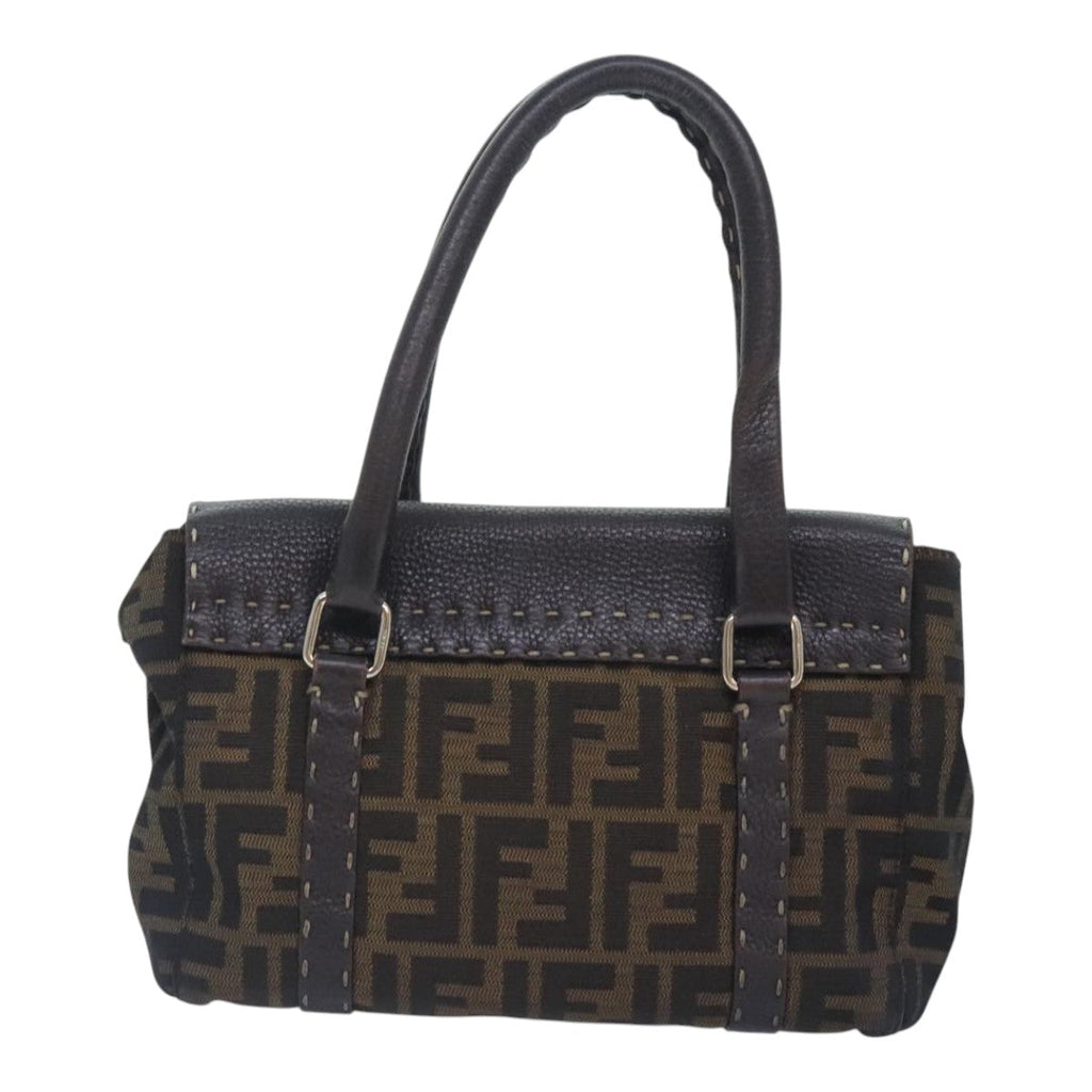 FENDI Zucca Canvas Celleria Hand Bag Brown Black 8BR486 hk1663