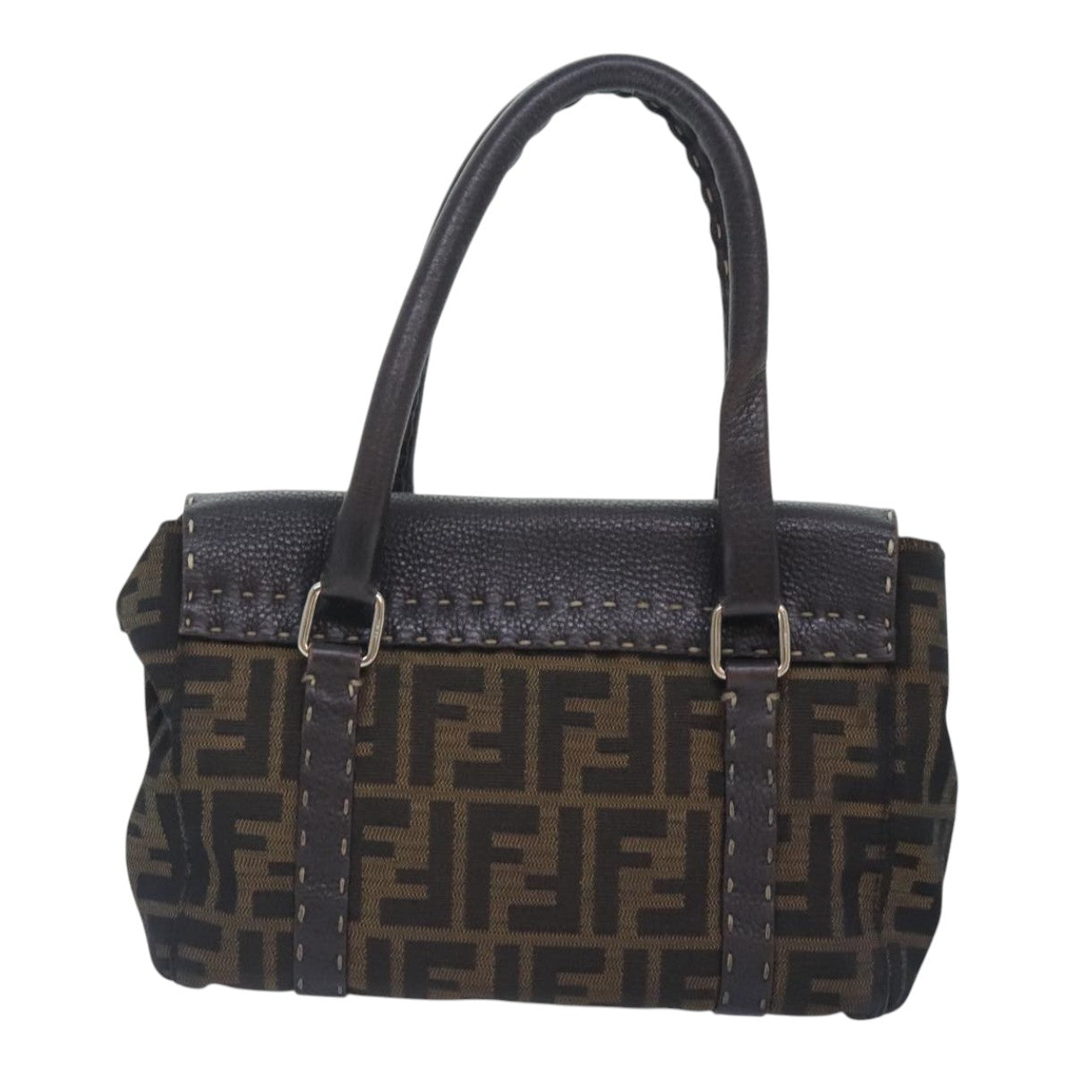 FENDI Zucca Canvas Celleria Hand Bag Brown Black 8BR486 hk1663
