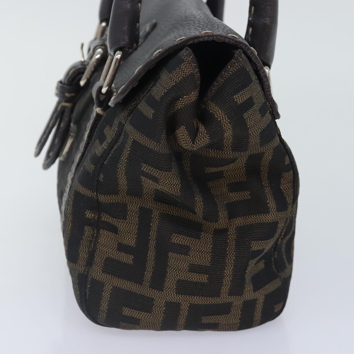 FENDI Zucca Canvas Celleria Hand Bag Brown Black 8BR486 hk1663