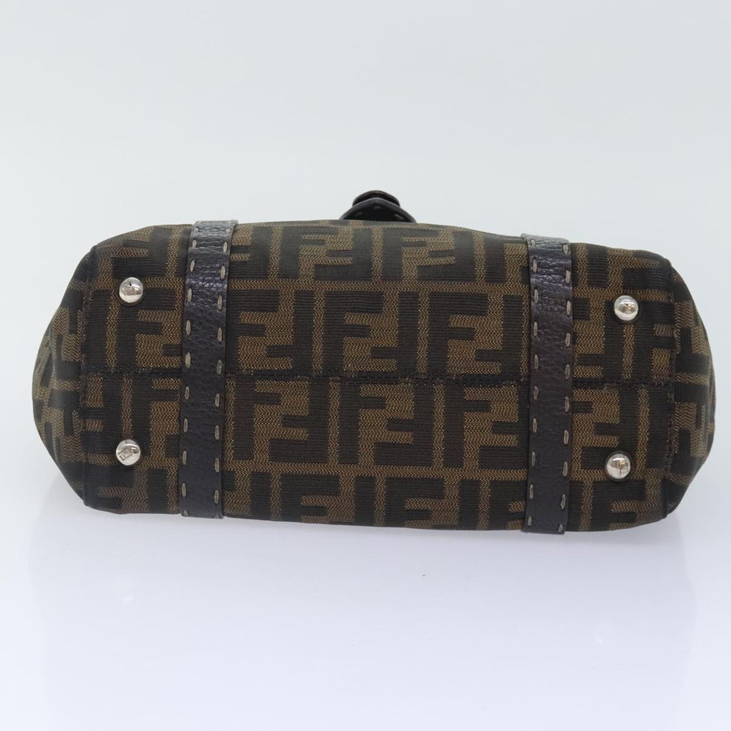 FENDI Zucca Canvas Celleria Hand Bag Brown Black 8BR486 hk1663