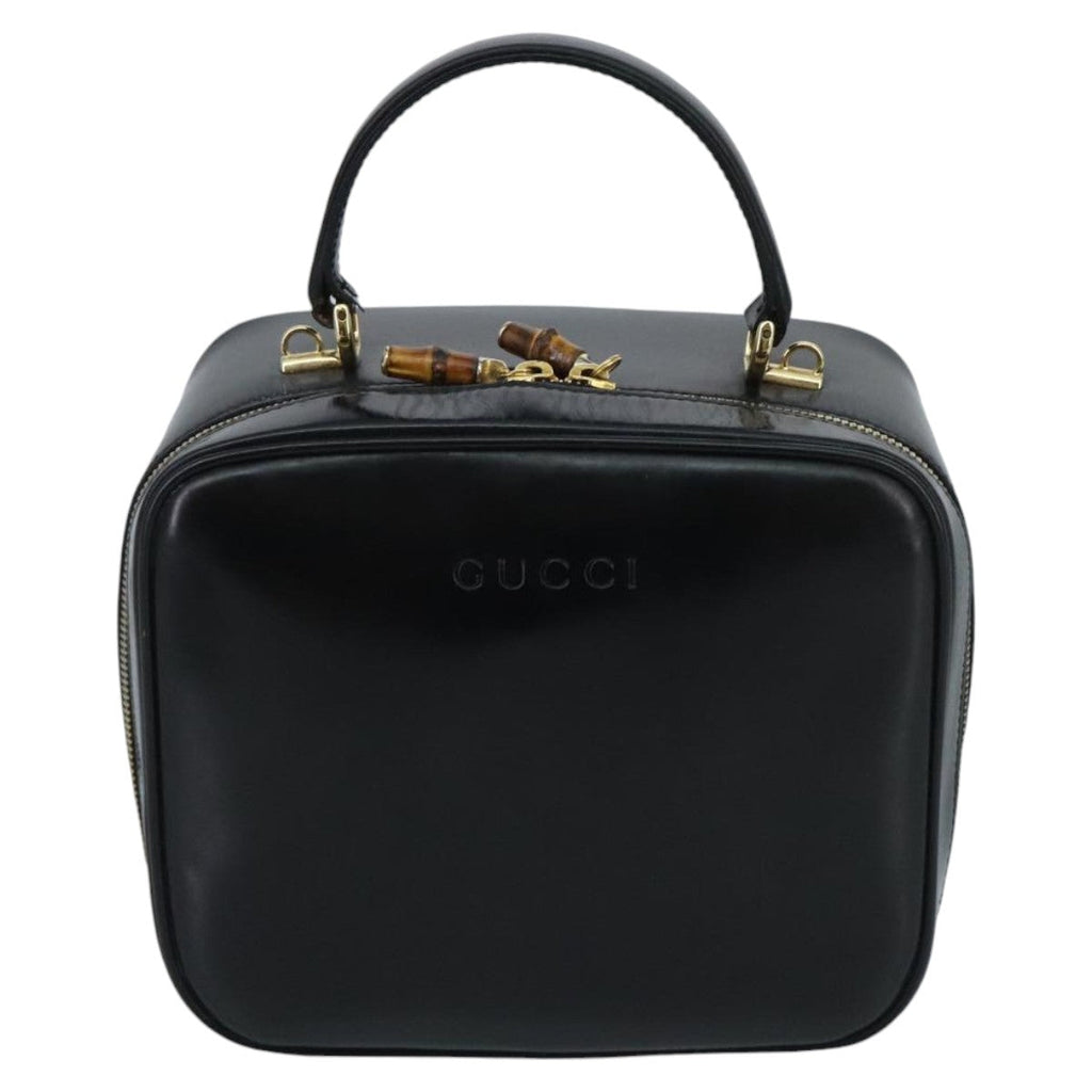 GUCCI Bamboo Vanity Pot Pouch Enamel 2way Black Gold 000 270 0323 hk1713