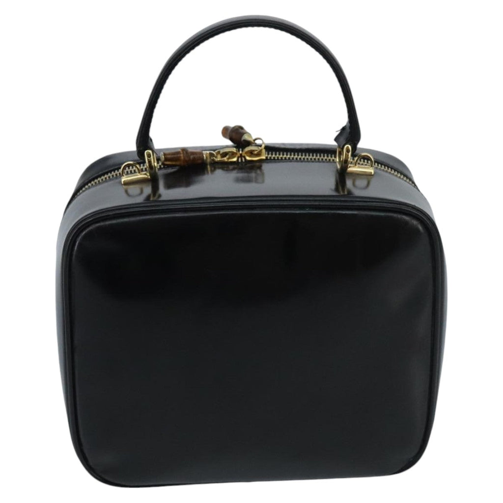 GUCCI Bamboo Vanity Pot Pouch Enamel 2way Black Gold 000 270 0323 hk1713