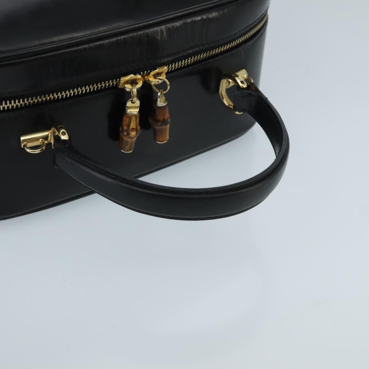 GUCCI Bamboo Vanity Pot Pouch Enamel 2way Black Gold 000 270 0323 hk1713