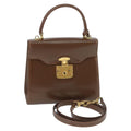 GUCCI Ready Lock Hand Bag Leather 2way Brown Gold hk1714