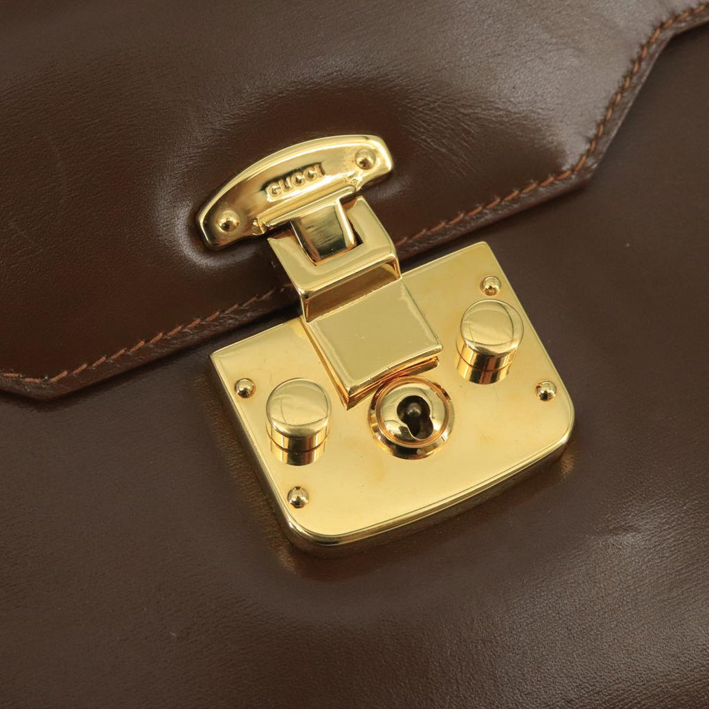 GUCCI Ready Lock Hand Bag Leather 2way Brown Gold hk1714