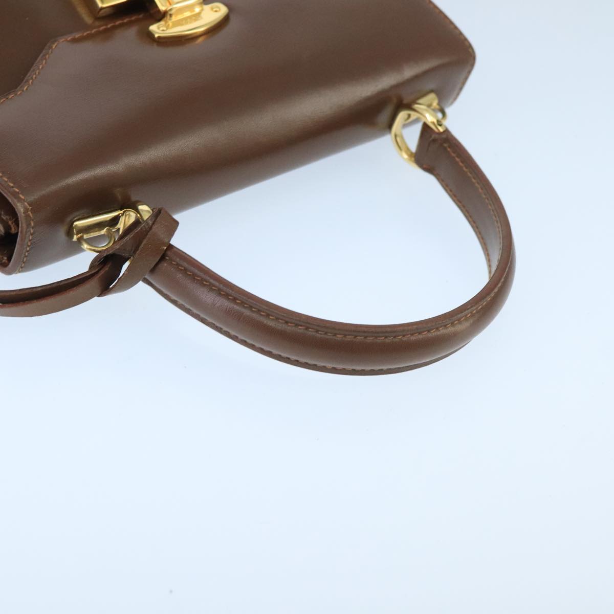 GUCCI Ready Lock Hand Bag Leather 2way Brown Gold hk1714